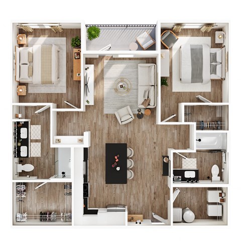 Floor plan for 2 beds, 2 baths, 1164 sqft